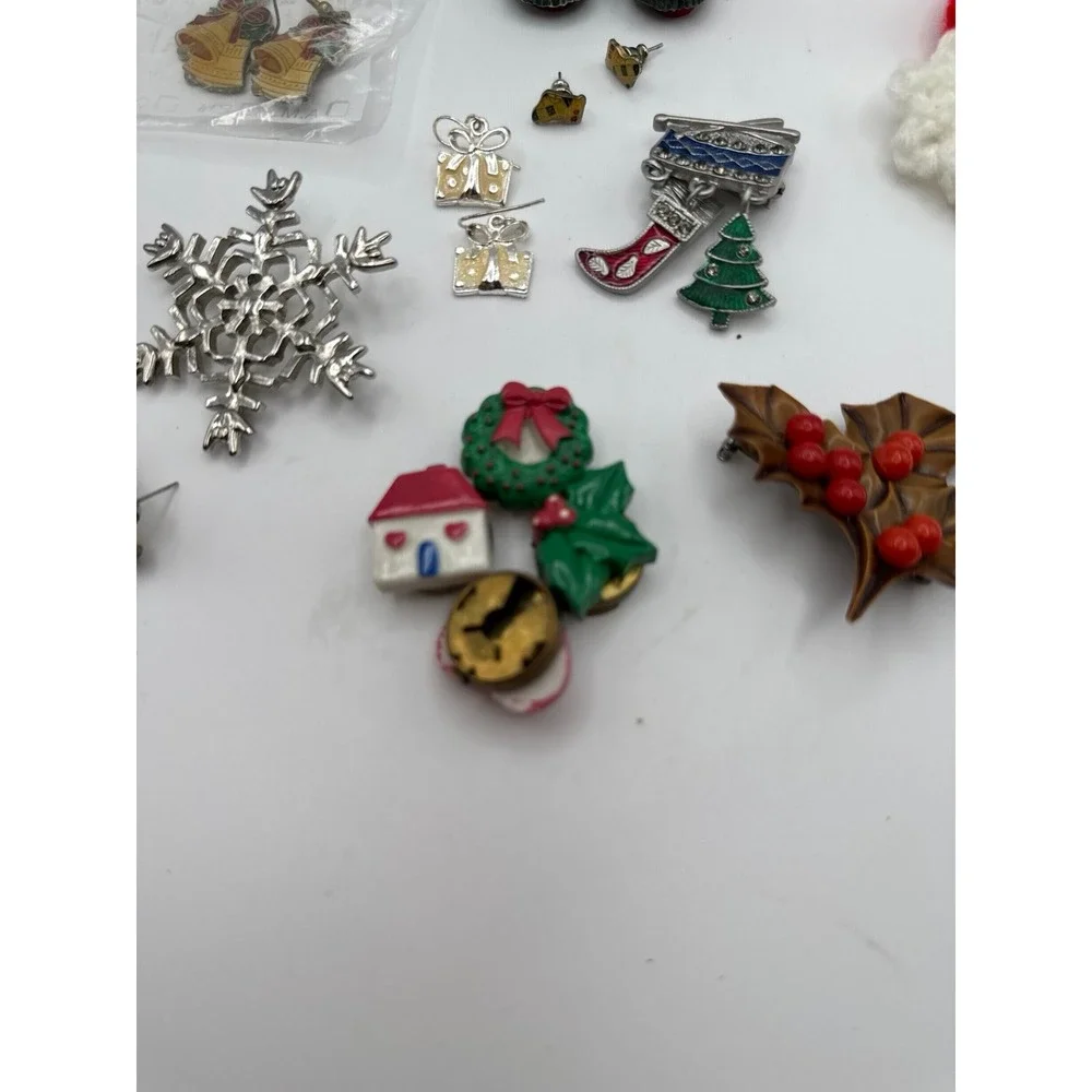 Lot of Christmas jewelry - modern and vintage earrings pins button covers brooch